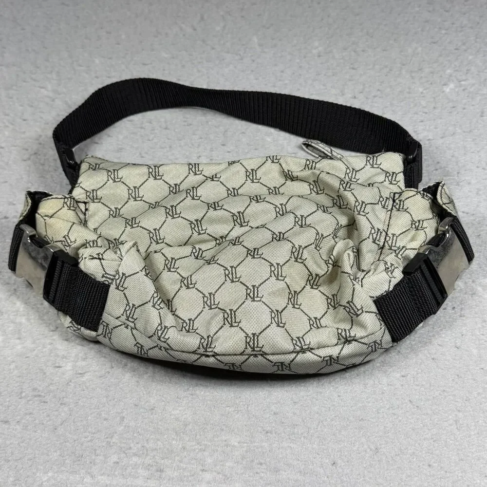 Lauren Ralph Lauren Monogram Nylon Shoulder Bag Beige Tan Baguette Purse